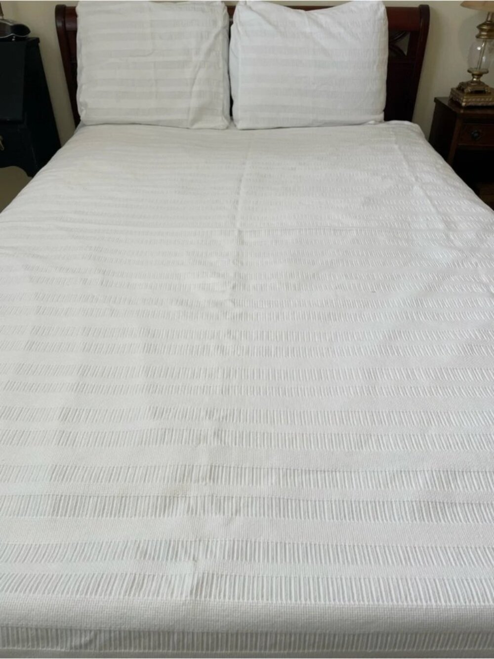 West Elm Dobby White Ladder Stripe Organic Cotton Queen Size Duvet & Shams